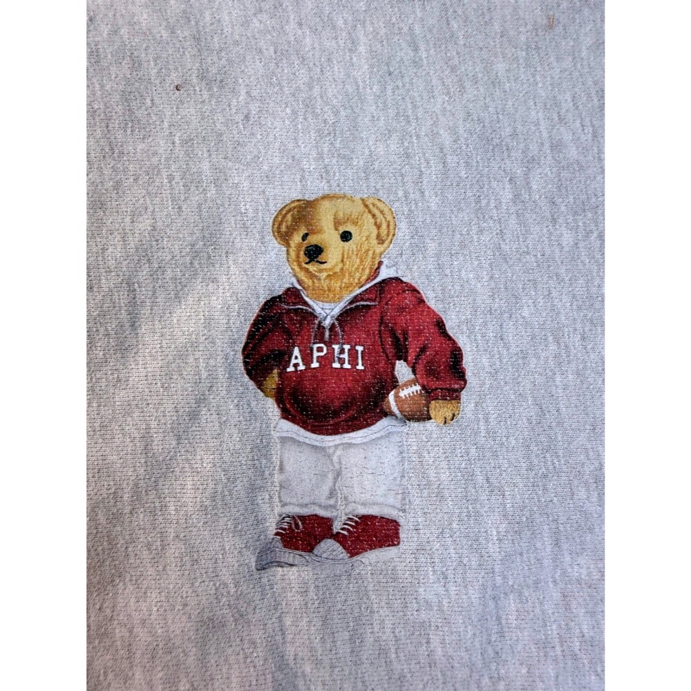 Independent Trading Co XL Gray Alpha Phi Football Bear Crewneck Sweatshirt IND50 - Picture 3 of 8